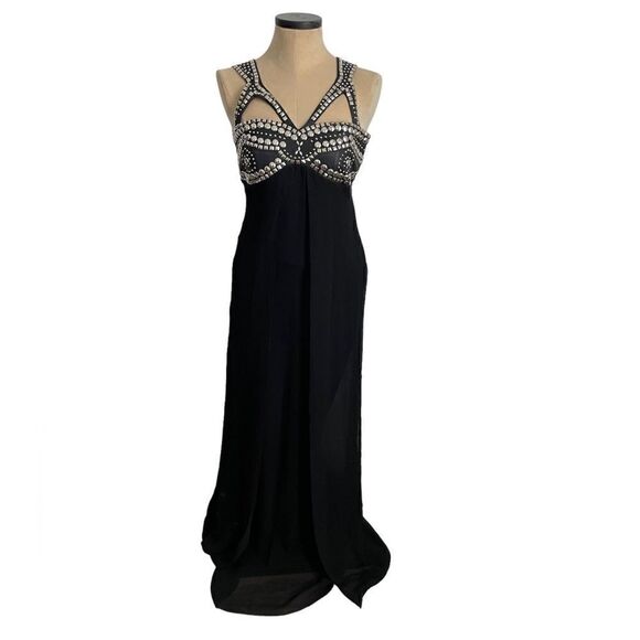 NWT Sheri BODELL 100% silk black studded gown - Picture 3 of 7